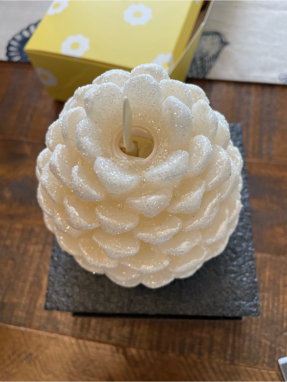 Glitter Pinecone Shaped Decorative Candle - Ivory White - Picture 2 of 10